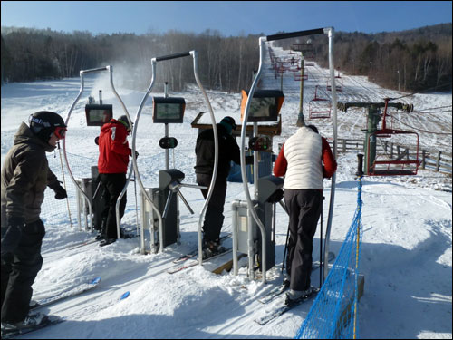 Skiers using RFID Ski Passes