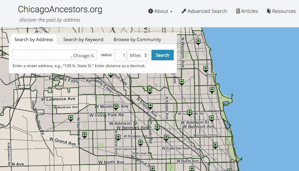 Screenshot: Website Development - Chicago Ancestors - Online Historical Resource Mapping